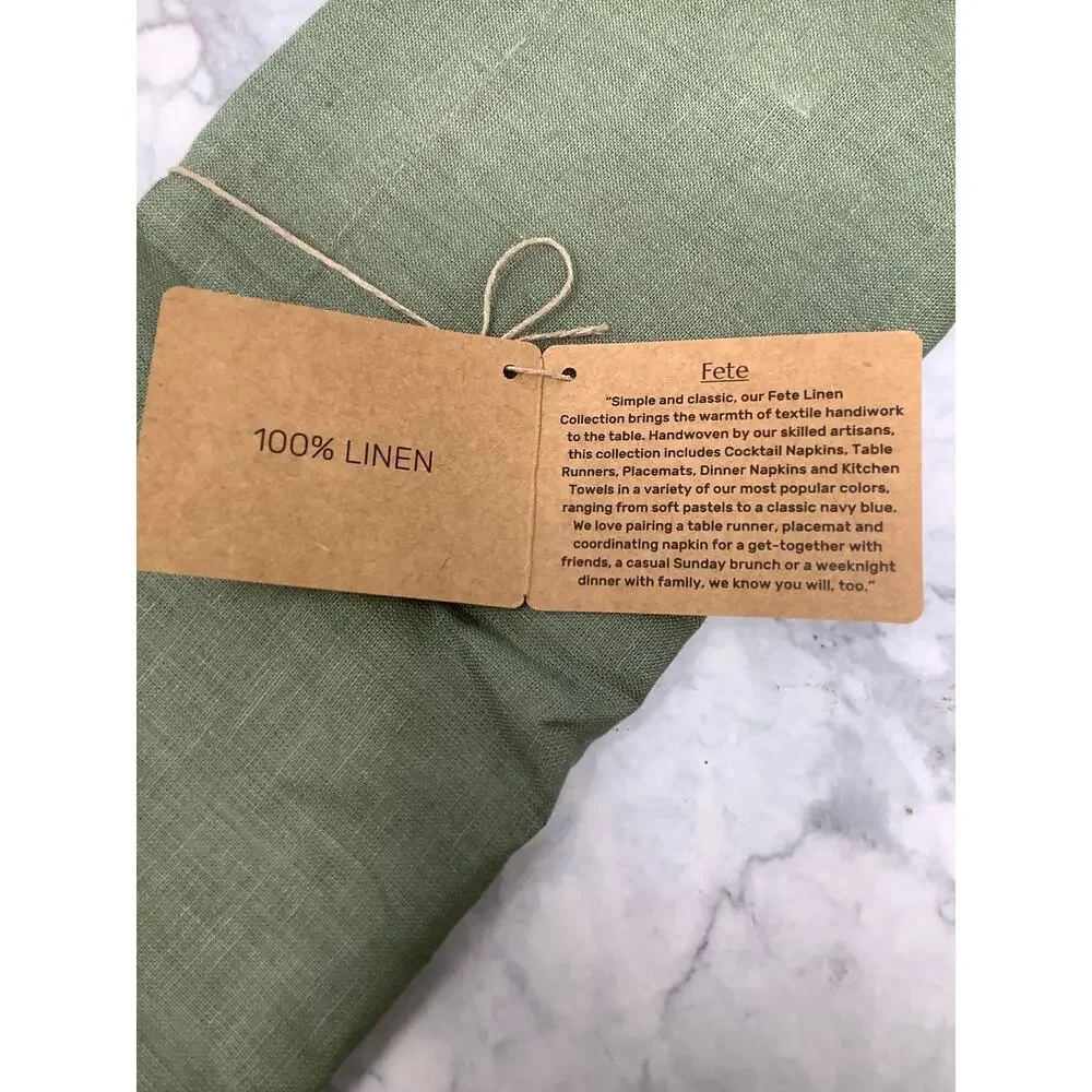 Solino Home 14x90inch Oil Green Fete 100% Linen Minimalist Table Runner OS32-29